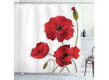 Abakuhaus Tenda Da Doccia Con Fiori, Papaveri, Petali Di Fiori Con Boccioli, Purezza Pastorale, Madre Terra, Natura, Design, Stampa, 175 X 200 Cm, Rosso E Verde