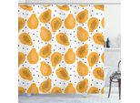 Abakuhaus Tenda Da Doccia Arancione Estivo, Motivi Fruttati Di Papaya E Semi Su Sfondo A Tinta Unita, 175 X 200 Cm, Arancione Chiaro E Nero
