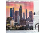 Abakuhaus Tenda Da Doccia Urbana, Splendido Skyline Di Los Angeles, California, Con Edifici Moderni E Cielo Arancione, 175 X 180 Cm, Multicolore