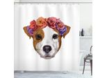 Abakuhaus Tenda Da Doccia Jack Russell, Disegno Colorato Con Ghirlanda Di Fiori E Ritratto Di Cucciolo Di Cane Acquerellato, 175 X 180 Cm, Multicolore