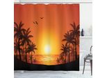 Abakuhaus Tenda Da Doccia Con Palme, Tramonto E Sagome Di Alberi Tropicali Sole Sul Mare, 175 X 180 Cm, Arancione Bruciato E Marrone Sigillo