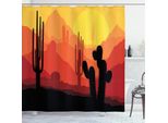 Abakuhaus Tenda Da Doccia Arizona, Illustrazione Con Tramonto E Montagne All'orizzonte, Grandi Sagome Di Cactus Saguaro, 175 X 240 Cm, Multicolore