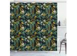 Abakuhaus Tenda Da Doccia Tropicale, Motivo Hawaii Con Foglia Di Palma Da Pane, Fiore Di Plumeria E Uccello Esotico Su Sfondo Scuro, 175 X 220 Cm, Multicolore