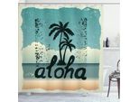 Abakuhaus Tenda Da Doccia Aloha, Tipografia Con Palme In Stile Grunge, 175 X 180 Cm, Verde Scuro Seafoam