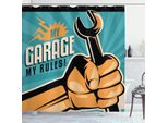 Abakuhaus Tenda Da Doccia Per Meccanici, Design Retrò Con Scritta "Manly Mein Garage Mein Lineal"" E Chiave Inglese, 175 X 200 Cm, Multicolore"