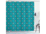 Abakuhaus Tenda Da Doccia Arancione E Turchese, Motivi Floreali Con Volute E Linee Ondulate, 175 X 180 Cm, Arancione Turchese