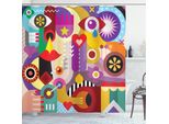 Abakuhaus Tenda Da Doccia Astratta, Illustrazione Collage Multicolore In Stile Pop Art Con Occhi, Fiori E Cuori, 175 X 240 Cm, Multicolore