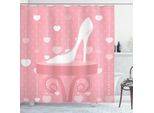Abakuhaus Tenda Da Doccia Con Tacchi Alti, Piedi Di Donna Elegante E Linee A Pois A Forma Di Cuore Illustrazione Femminile, 175 X 240 Cm, Rosa Pallido Rosa Essiccata