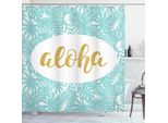 Abakuhaus Tenda Da Doccia Aloha, Scritta Con Foglie Di Palma In Lingua Hawaiana Località Di Villeggiatura, 175 X 200 Cm, Giallo Seafoam