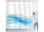 Abakuhaus Tenda Da Doccia Blu, Linee Ondulate Morbide Stream Flow Curva Astratta Immagine Sfocata Disegnata Al Computer In Stile Techno, 175 X 180 Cm, Blu E Bianco