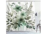 Abakuhaus Tenda Da Doccia Verde Salvia, Tonalità Nostalgiche Delicati Fiori Petali Disordine E Foglie Con Strisce, 175 X 180 Cm, Grigio Verde Acqua Blu Cadetto