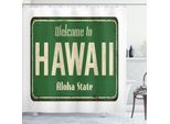 Abakuhaus Tenda Da Doccia Aloha, Benvenuti Alle Hawaii Aloha State Scritto Su Un Cartello Vintage Arrugginito In Stile Grunge, 175 X 180 Cm, Verde Oliva E Beige