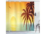 Abakuhaus Tenda Da Doccia Con Motivo Palma, Tramonto Tropicale Con Riflessi Sull'acqua E Ombre Degli Alberi Tropicali, Effetto Sfumato Cielo, 175 X 180 Cm, Multicolore