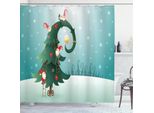 Tenda Da Doccia Abakuhaus North Pole, Albero Di Natale E Gnomi Scandinavi Che Si Arrampicano Sul Paesaggio Invernale, 175 X 200 Cm, Multicolore