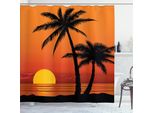 Abakuhaus Tenda Da Doccia Con Motivo Palma, Tema Vacanze Estive, Tonalità Arancioni, Effetto Ombreggiato Tramonto Con Alberi, 175 X 200 Cm, Multicolore