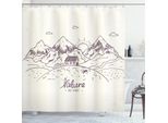 Abakuhaus Tenda Da Doccia Berg, Doodle Montagne Con Una Casa E Cervi Tema Natura My Home Alba Paesaggio, 175 X 200 Cm, Avorio Malva Taupe