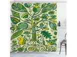 Abakuhaus Tenda Da Doccia Botanica, Albero Etnico Con Foglie Shabby, Fiori, Bosco, Scoiattoli Che Amano L'ambiente Terrestre, 175 X 180 Cm, Verde Giada