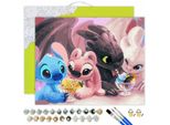 Oh Art! Paint By Numbers Bambini E Adulti - Stitch & Angel & Toothless & Dayshade - Set Completo Con Colori Acrilici, Pennelli E Cornice - 40X50 Cm