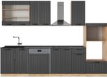 Vicco Cucina Componibile Fame-Line, 300 Cm Con Armadio Alto, Pl Antracite, Grigio Scuro/Quercia Dorata