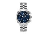 Chronograph Emporio Armani, Edelstahlfarben, Dunkeblau, Armbanduhren, Herren, Chronograph, Quarzuhr, Armbanduhr, Herrenuhr, Edelstahlarmband, Analog, Tag