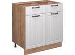 Vicco Mobiletto Base Per Cucina Fame-Line, 80 Cm , Pl Marmo, Bianco Casa Di Campagna/Quercia Dorata