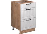 Vicco Mobiletto Base Per Cucina Fame-Line, 50 Cm , Pl Marmo, Bianco Casa Di Campagna/Quercia Dorata