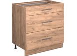 Vicco Mobiletto Base Per Cucina Fame-Line, 80 Cm Con 3 Cassetti, Pl Rovere, Quercia Dorata/Quercia Dorata