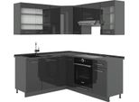 Vicco Cucina Angolare Completa Fame-Line, 190 X 60 Cm , Pl Antracite, Antracite Lucido/Antracite