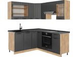 Vicco Cucina Angolare Completa Fame-Line, 190 X 60 Cm , Pl Antracite, Grigio Scuro/Quercia Dorata