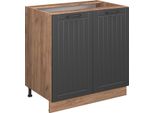 Vicco Mobiletto Base Cucina Fame-Line, 80 Cm Con Ripiano, Pl Rovere, Grigio Scuro/Quercia Dorata