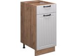 Vicco Mobiletto Base Per Cucina Fame-Line, 40 Cm , Pl Marmo, Bianco Casa Di Campagna/Quercia Dorata