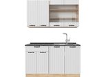 Vicco Cucina Monoblocco Fame-Line, 140 Cm , Pl Antracite, Bianco Casa Di Campagna/Quercia Dorata