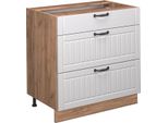 Vicco Mobiletto Base Per Cucina Fame-Line, 80 Cm Con 3 Cassetti, Senza Piano Di Lavoro, Bianco Casa Di Campagna/Quercia Dorata