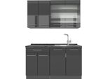 Vicco Cucina Monoblocco Fame-Line, 140 Cm , Pl Antracite, Antracite Lucido/Antracite