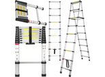 Kraft&Dele | Scala Telescopica In Alluminio, 2,6 M, Scala Estensibile Leggera, Scala Allungabile, Scala Pieghevole Per Mansarde, Roulotte, Portata 150 Kg, Argento