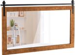 Costway Specchio Rettangolare Con Cornice In Legno, 100X66 Cm, Specchio Da Parete Rustico, Specchio Infrangibile Da Appendere Con Staffa In Metallo Per Corridoio Soggiorno