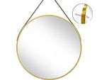 Specchio Rotondo, Cornice In Alluminio Spazzolato, Cinturino In Pelle, Oro 80CM
