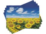 Tovagliette Abakuhaus Con Motivo Girasole, Campo Di Girasoli Freschi Sotto Un Cielo Limpido E Nuvoloso, Immagine Di Campagna E Fattoria, 30 X 45 Cm, Verde Blu Giallo