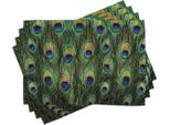 Abakuhaus Tovagliette Peacock, Peacock Fornisce Immagine Ravvicinata Di Animale Esotico Tropicale Con Piume, 30 X 45 Cm, Verde Senape Navy