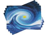 Abakuhaus Tovagliette Astratte, Surfista Artistico Ondulato Come Un Disegno Con Pochi Punti Vividi E Stampa Solare, 30 X 45 Cm, Bianco Blu Giallo