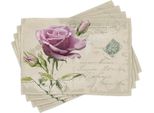 Tovagliette Abakuhaus Rose, Cartoline Postali Con Delicati Fiori Di Rosa E Foglie, Motivo Romantico, 30 X 45 Cm, Rosa Pallido, Verde Chiaro