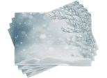 Tovagliette Invernali Abakuhaus, Illustrazione Natalizia Con Neve E Alberi Ricoperti Di Brina E Fiocchi Di Neve, 30 X 45 Cm, Blu Ardesia E Bianco
