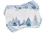 Tovagliette Abakuhaus Winter, Scena Invernale Con Cervi, Alberi Ghiacciati E Neve, Alberi Di Natale, 30 X 45 Cm, Blu E Bianco