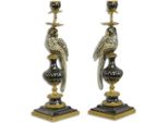 Casa Padrino Set Di Candelieri Liberty Pappagallo Nero/Oro 16,1 X 12,8 X H. 48 Cm - Eleganti Candelieri In Porcellana - Accessori Decorativi Barocchi E Liberty