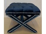 Casa Padrino Luxury Neo Classic Stool Black / Silver 56 X 54 X H. 46 Cm - Sgabello Da Salotto - Sgabello A Croce In Stile Vintage - Mobili Da Salotto - Mobili