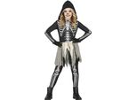 Scheletro Costume Mostro Robe Notte Di Halloween Spaventoso Fantasma Cappuccio Spettrale Cappotto Lungo Spaventoso Celebrazione Festiva Magia Oscura Horror Party Horror Skellett, Taglia: 140/146 Colore: Nero