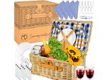 Cestino Da Picnic In Vimini Per 4 Persone, Posate, Bicchieri, Regalo Per La Festa Del Papà