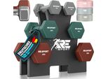 Re:Sport® Set Di Manubri Da 12 Kg Con 2×1 Kg, 2×2 Kg E 2×3 Kg Incl. Supporto E 3 Bande Fitness | Manubri In Neoprene Antiscivolo Per Uomo E Donna | Set Di Manubri Per Manubri