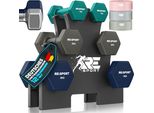 Re:Sport® Set Di Manubri Da 12 Kg Con 2×1 Kg, 2×2 Kg E 2×3 Kg Incl. Supporto E 3 Bande Fitness | Manubri In Neoprene Antiscivolo Per Uomo E Donna | Set Di Manubri Per Manubri