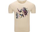 Diarbo T-Shirt Da Uomo Con Stampa Astratta Di Uccelli E Fiori Beige Taglia Xl
